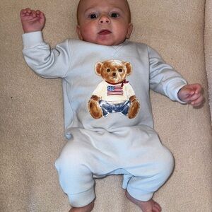 Baby Blue Bear Ralph Lauren Onesie